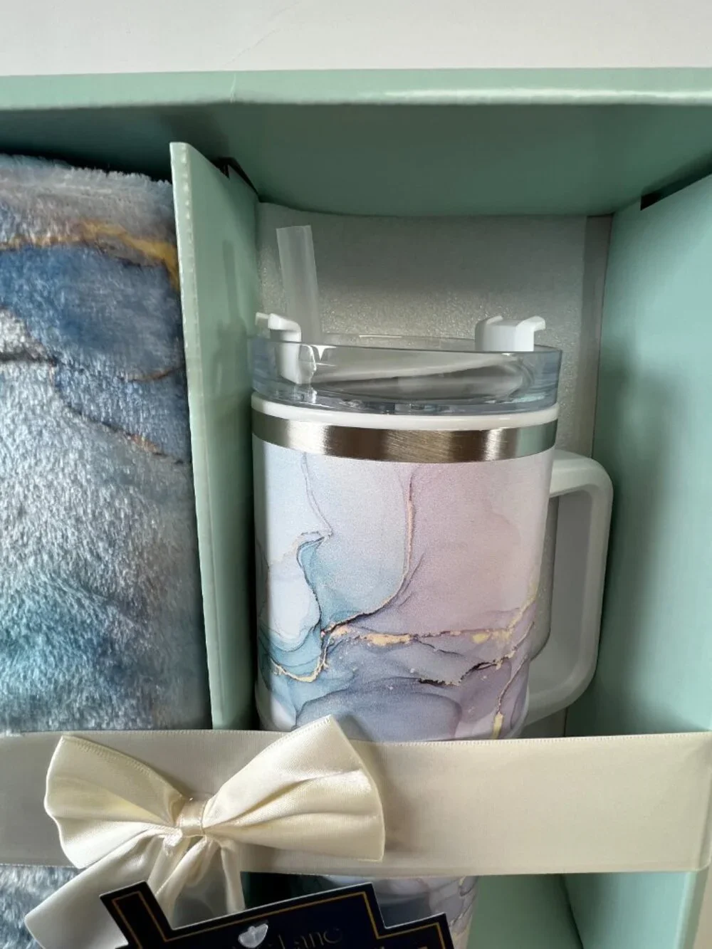 2Pcs Gift Set 40oz Tumbler & Soft Throw Blanket 50X60